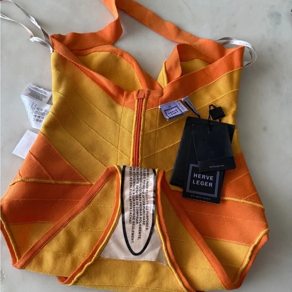 Herve Leger Orange and Yellow Swimsuit - Picture 4 of 6